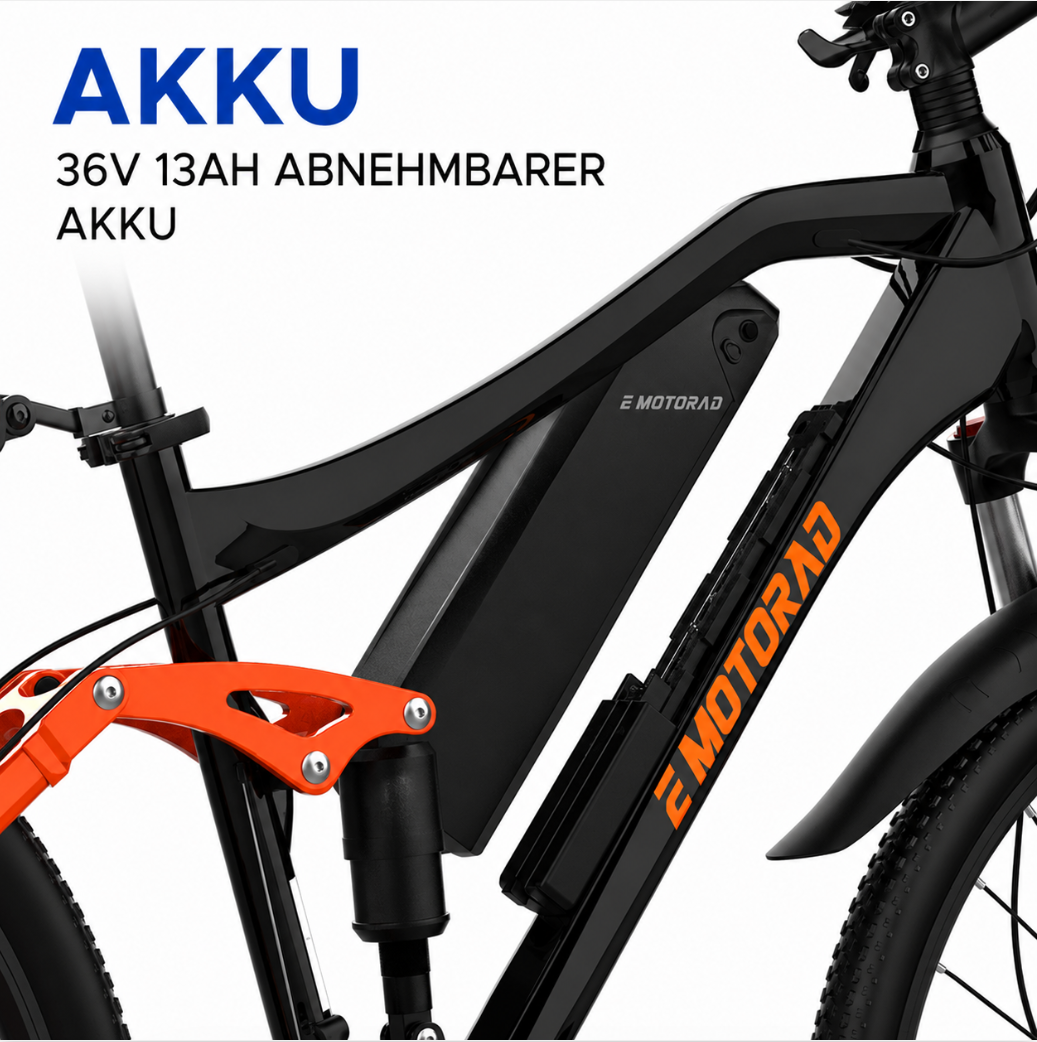EMotorad EMX+ E-Mountainbike 27,5″ – 470 Wh Akku | Vollfederung | 250 W Heckmotor