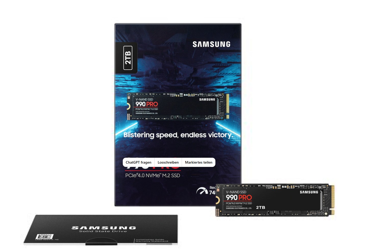 Samsung 990 PRO 2 TB NVMe SSD | M.2 PCIe 4.0 | bis 7.450 MB/s