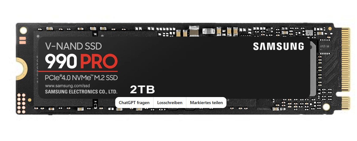 Samsung 990 PRO 2 TB NVMe SSD | M.2 PCIe 4.0 | bis 7.450 MB/s