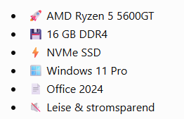 Office PC AMD Ryzen5 5600GT -16GB DDR4 - Radeon Grafik - 240GB SSD M.2 NVMe