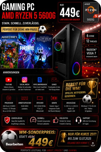 Gaming PC AMD Ryzen 5 5600G I16GB RAM I 500GB SSD